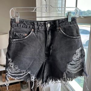 Back distressed jean shorts.